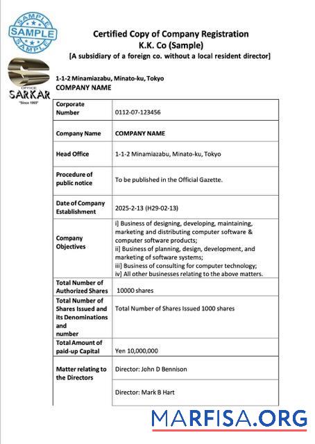 Blank Japan company registration Word and PDF template, version 2